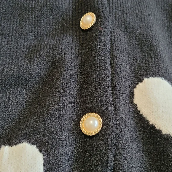 Nanette Lepore Heart Print Cardigan Black White Pearl Button XL Romantic Chic - Picture 4 of 17